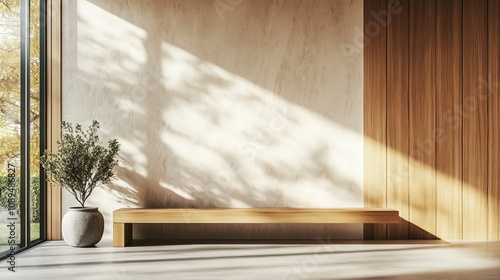 Modern Wooden Bench in a Minimalist Interior Design