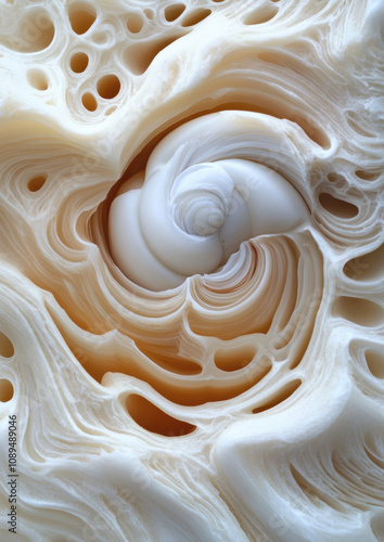 Macro view of the swirling patterns of a seashell