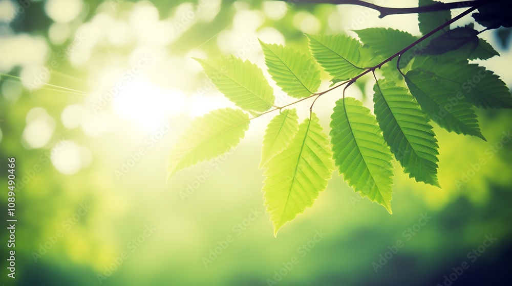 Sunlit Green Leaves Branch Nature Springtime Sunlit Green Leaves Branch Nature Springtime