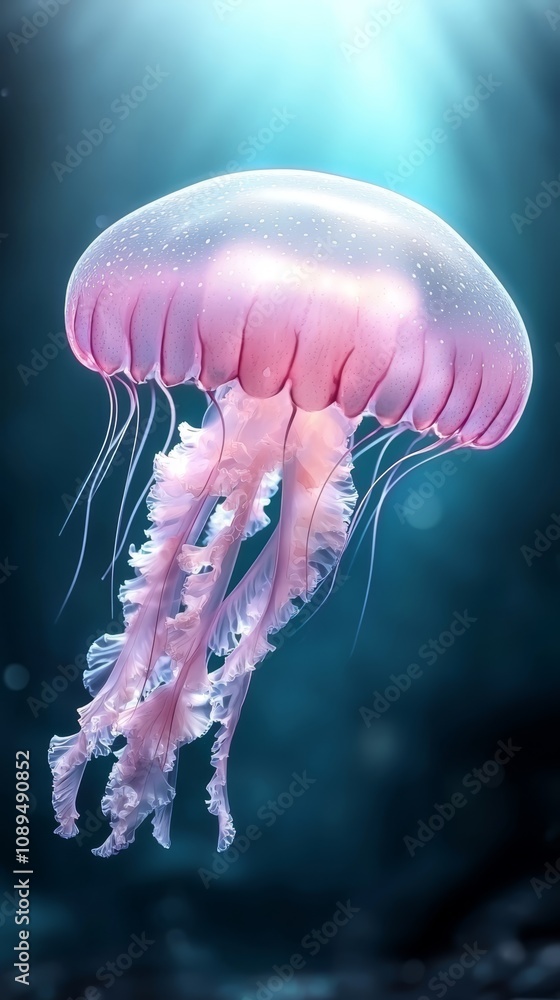 a pink jellyfish floating in the ocean with a blue background It is an animated image, giving the impression of movement and life a pink jellyfish floating in the ocean with a blue background It is an animated image, giving the impression of movement and life