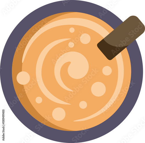 This vector illustration features a glass cup of dalgona coffee with a coffee stir stick, perfect for projects related to coffee, beverages, and cafes