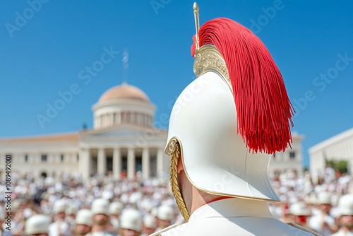 Traditional Greek Evzone Soldiers in Historical Uniforms Celebrating Armed Forces Day, Independence Day, and Ohi Day photo