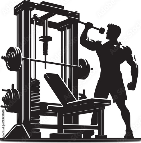 Silhouette illustration of Smith Machine white background