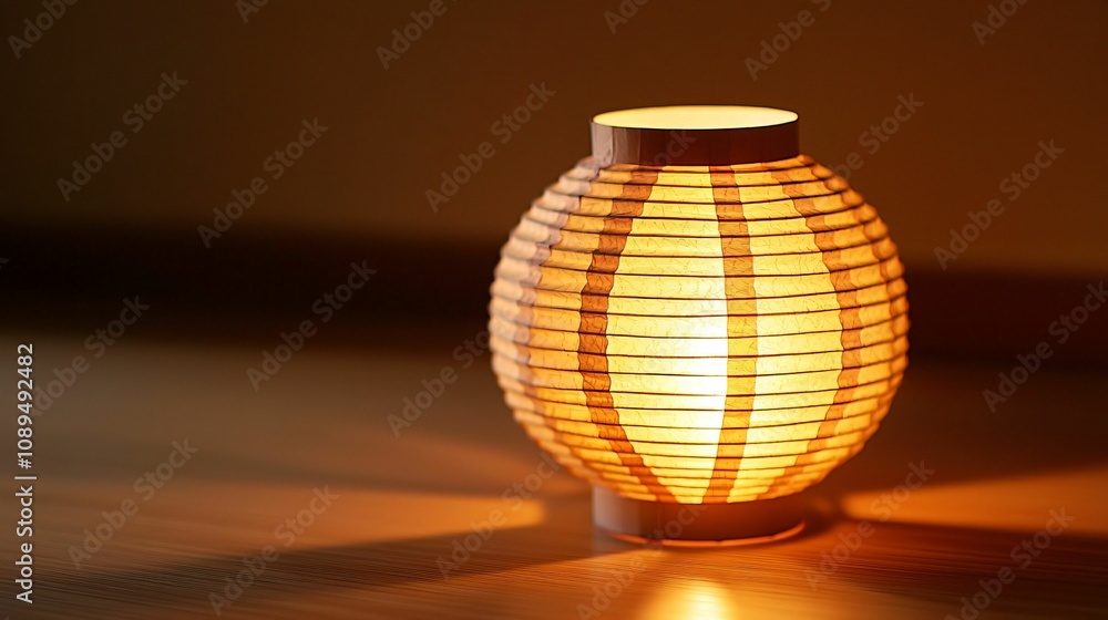 Fototapeta premium Craftsmanship and creativity in paper art. A cozy, glowing lantern with a warm light, made of bamboo slats, creating an inviting atmosphere.