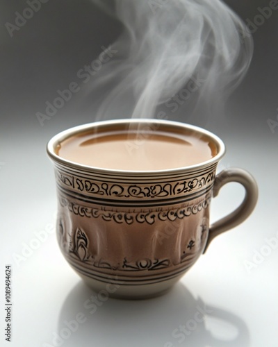 Steaming Cup of Chai in Traditional Indian Kulhad Isolated on White Background photo