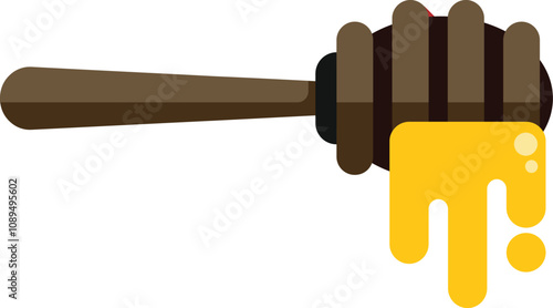 This vector illustration features a wooden honey dipper dripping with golden honey, ideal for projects related to honey, beekeeping, and natural sweeteners