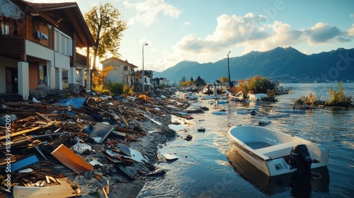 Devastated Area After Severe Flooding and Disaster photo