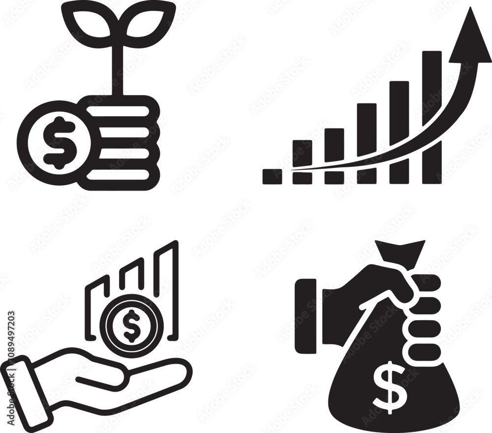 Professional Finance Icon Collection with White Background Professional Finance Icon Collection with White Background