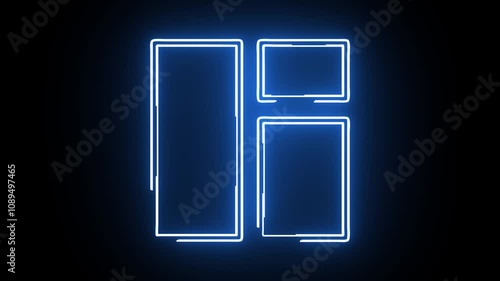 E-commerce icon animation with neon effects on a black background