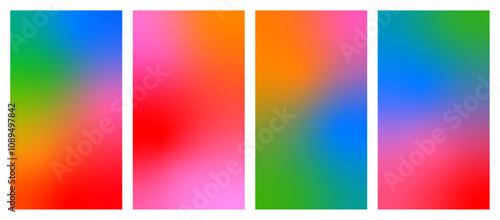 Smooth gradient background set for social media stories. Beautiful bright vector wallpaper collection. Instagram backgrounds pack. Bright colors. Pink, blue, green, orange, red