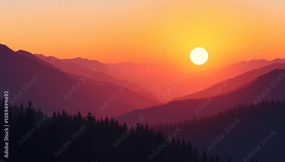 Majestic Sunset over Mountain Ranges Majestic Sunset over Mountain Ranges
