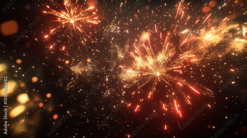 Red and silver fireworks exploding over a dark sky, with ample space for copy at the bottom. Red and silver fireworks exploding over a dark sky, with ample space for copy at the bottom.