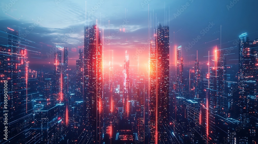 custom made wallpaper toronto digitalCompeting Brands Light Up the Skyline of a Glowing Futuristic City at Night