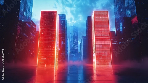 Competing Brands Lighting Up the Urban Skyline in a Futuristic City
