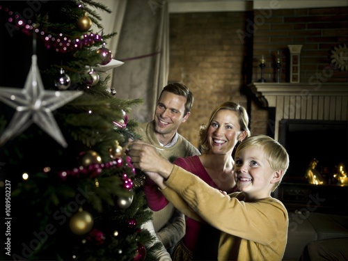 Family Decorating Christmas Tree