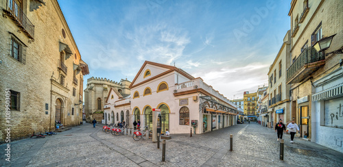 Seville, Spain, Jan 28 2021, Charming Plaza de Calderon de la Barca in Sevilla at Sunset photo