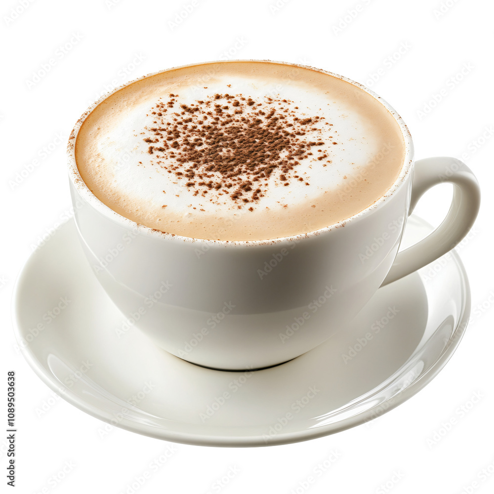 Cappuccino with Cocoa Dusting in White Ceramic Cup Cappuccino with Cocoa Dusting in White Ceramic Cup