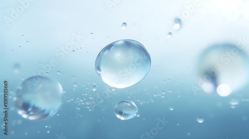 Wallpaper Mural Water droplets float in a serene blue background Torontodigital.ca