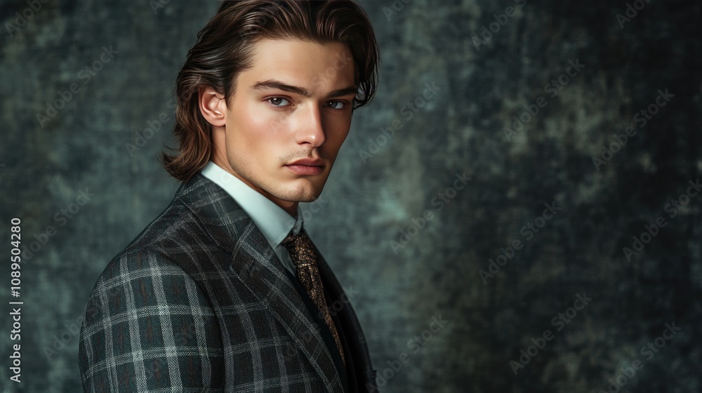 Elegant Male Model Posing in Stylish Suit Against Dark Textured Background for Fashion, Portrait, and Lifestyle Photography Contexts Elegant Male Model Posing in Stylish Suit Against Dark Textured Background for Fashion, Portrait, and Lifestyle Photography Contexts