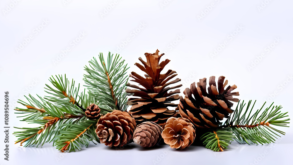 Christmas decoration with fir cones and fir branches isolated on a white background Christmas decoration with fir cones and fir branches isolated on a white background