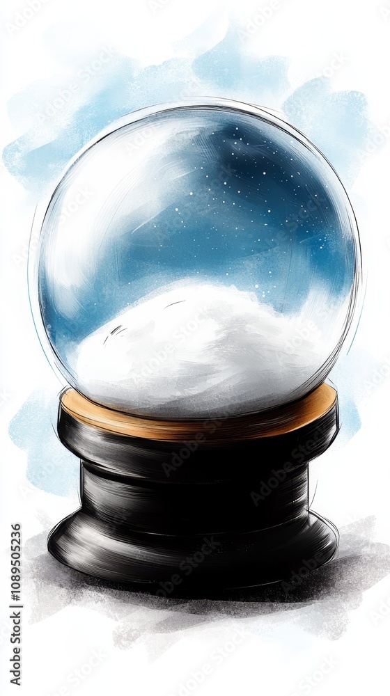 a painting of a snow globe on a white background The snow globe is transparent, allowing the viewer to see the contents inside The painting is done in a realistic a painting of a snow globe on a white background The snow globe is transparent, allowing the viewer to see the contents inside The painting is done in a realistic