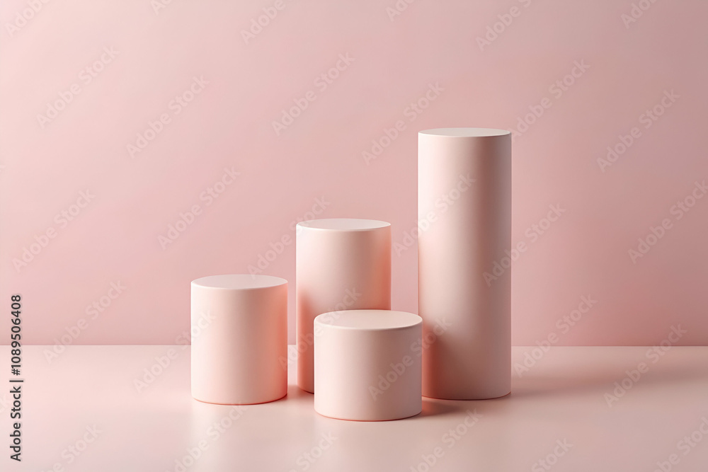 Soft pink cylindrical objects arranged on a pastel background, creating a minimalist and modern aesthetic. Soft pink cylindrical objects arranged on a pastel background, creating a minimalist and modern aesthetic.