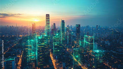 Wallpaper Mural A vibrant futuristic cityscape glowing with holographic displays and sleek skyscrapers Torontodigital.ca