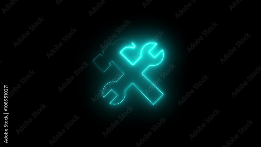 Hardware icon animation by cyan color neon on black background. Hardware icon animation by cyan color neon on black background.