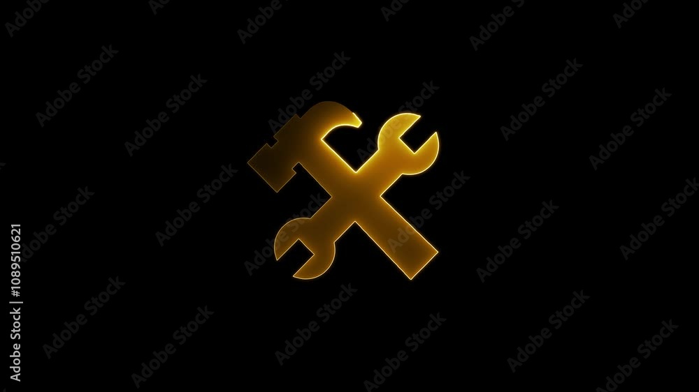 Hardware icon animation by yellow color neon on black background. Hardware icon animation by yellow color neon on black background.