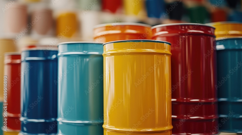 Close-up shot of a row of colorful barrels, ideal for use in illustrations or designs where vibrant colors are required Close-up shot of a row of colorful barrels, ideal for use in illustrations or designs where vibrant colors are required