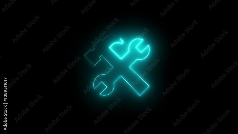 Hardware icon animation by cyan color neon on black background. Hardware icon animation by cyan color neon on black background.