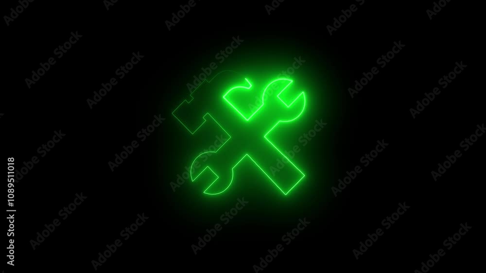 Hardware icon animation by green color neon on black background. Hardware icon animation by green color neon on black background.