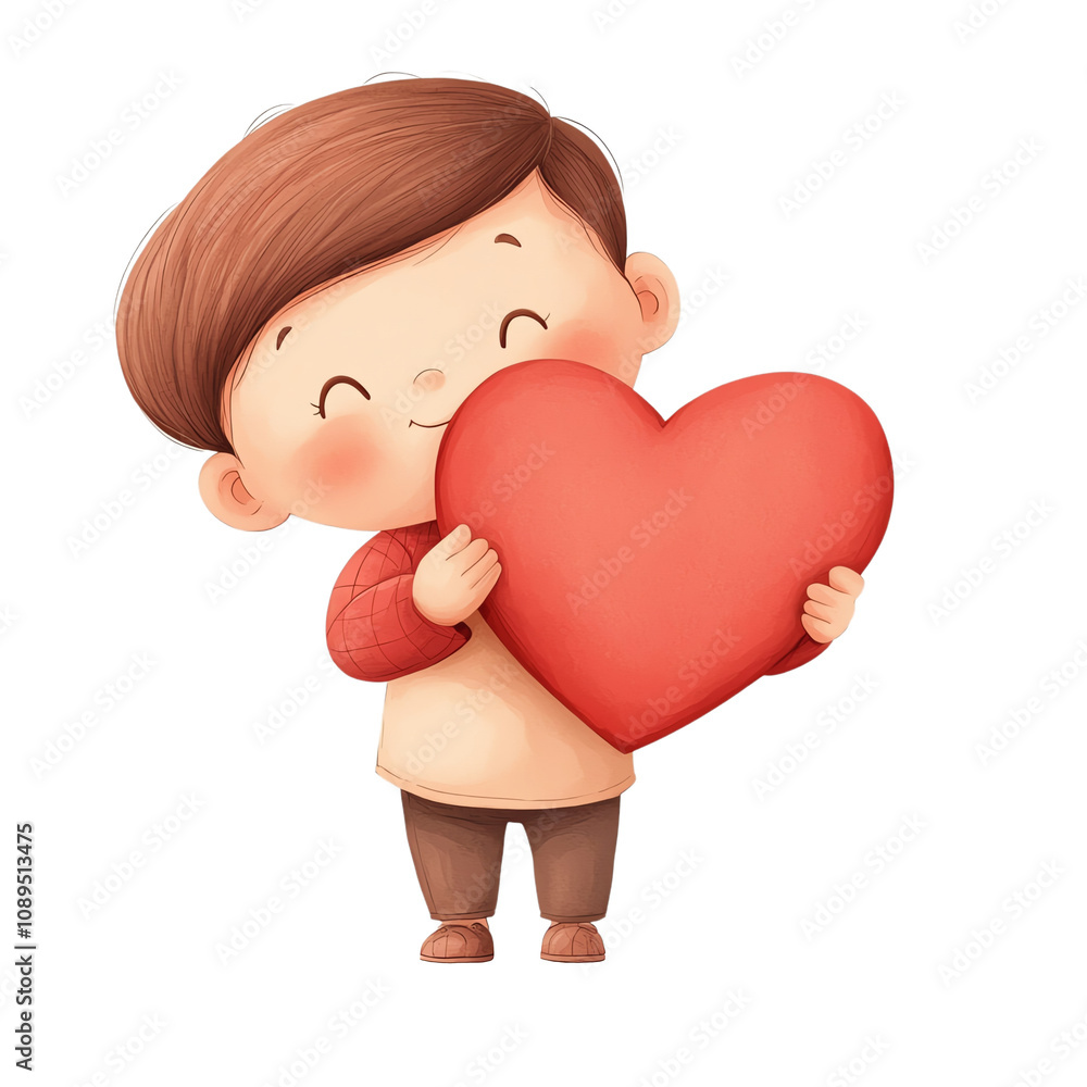A cheerful boy holding a big heart, symbolizing love and affection in a playful and adorable style. transparent background A cheerful boy holding a big heart, symbolizing love and affection in a playful and adorable style. transparent background