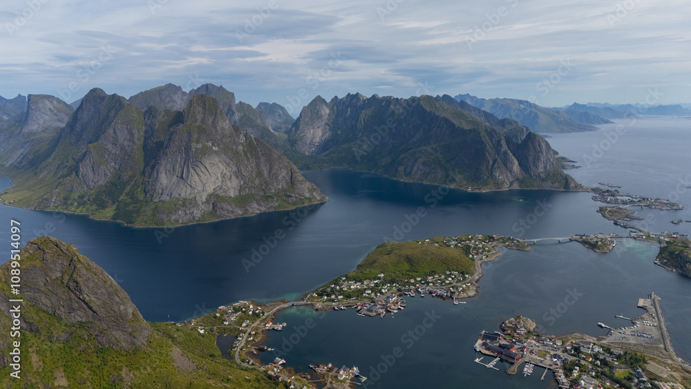 Reine from Reinebringen,view on stunning mountains of Lofoten islands, Norway Reine from Reinebringen,view on stunning mountains of Lofoten islands, Norway
