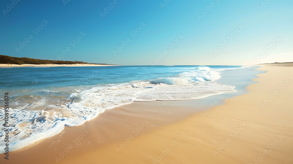 A Tranquil Beach with Soft Golden Sand and Gentle Waves, Bathed in Warm Sunlight, Offering a Peaceful Retreat and the Perfect Escape into Nature's Serenity A Tranquil Beach with Soft Golden Sand and Gentle Waves, Bathed in Warm Sunlight, Offering a Peaceful Retreat and the Perfect Escape into Nature's Serenity