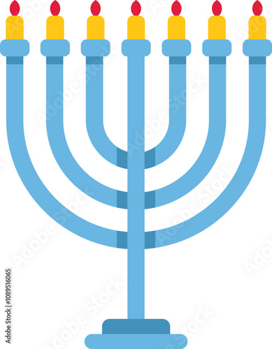 Blue hanukkah menorah with nine lit candles celebrating the jewish festival