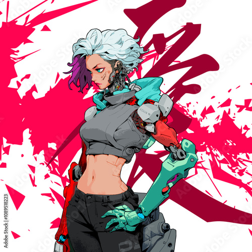 cybernetic warrior woman - futuristic sci-fi anime illustration