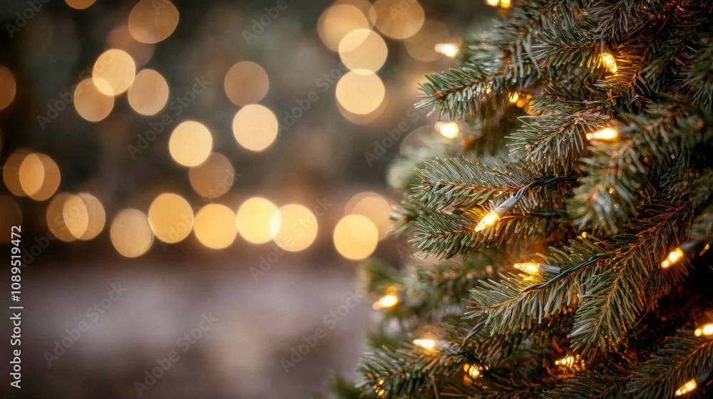Illuminated Christmas Tree Branches With Soft Bokeh Lights Illuminated Christmas Tree Branches With Soft Bokeh Lights