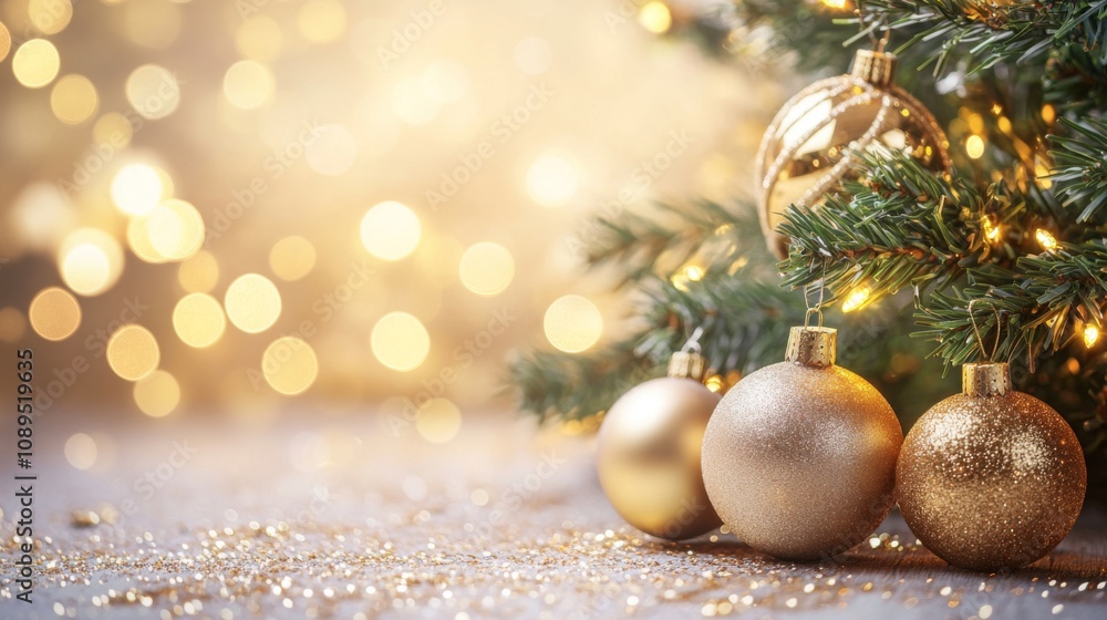 Gold Christmas Ornaments Resting Near A Decorated Tree Gold Christmas Ornaments Resting Near A Decorated Tree