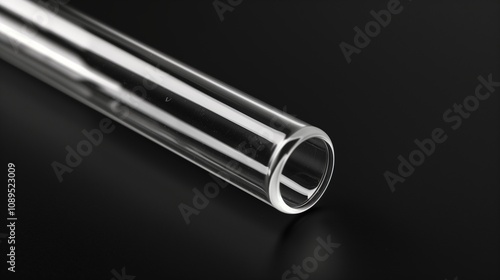 A clear glass test tube on a black background.