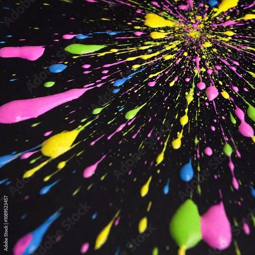 A black screen with a splattered paint texture, adding a bold, artistic touch