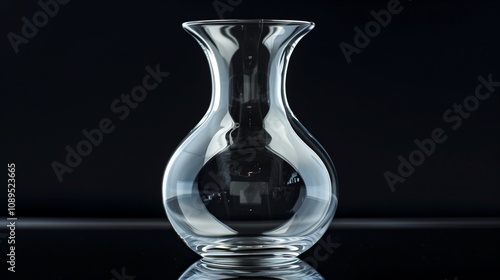 A clear glass vase with a simple design on a black background.