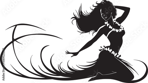 Beautiful Hawaiian hula girl dancer vector silhouette v4