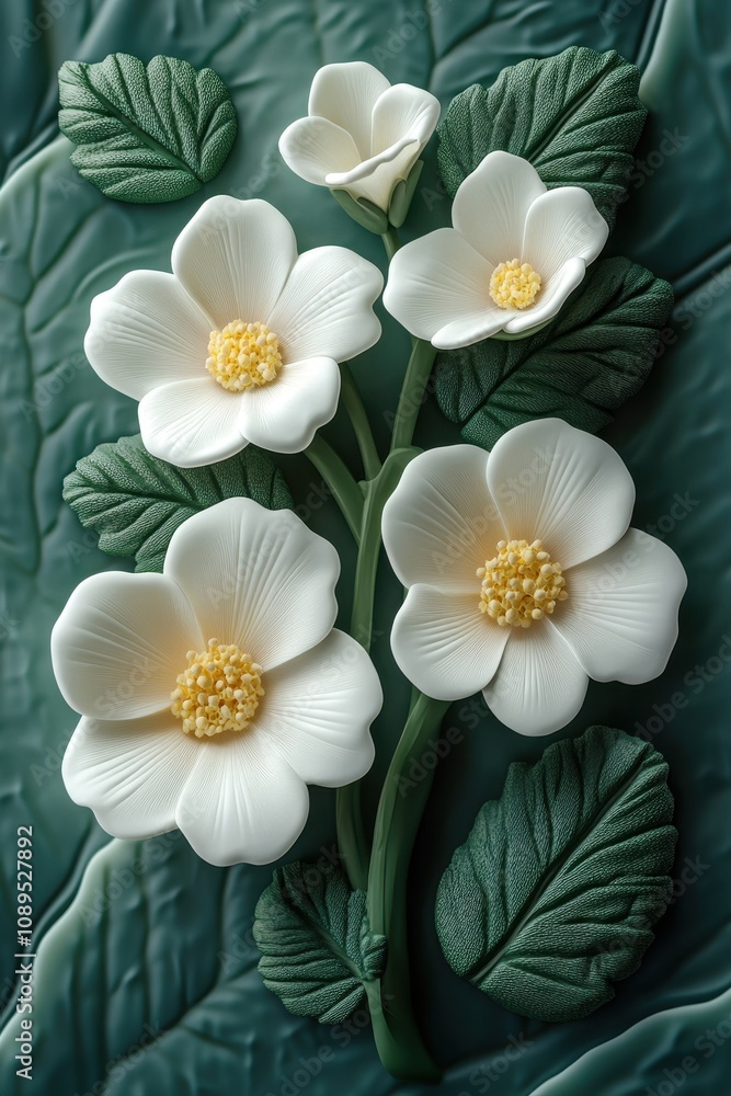Obraz premium Delicate White Floral Arrangement on Lush Green Leaves