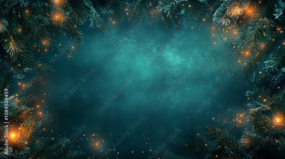 Obraz premium Festive Winter Scene With Glowing Lights and Pine Branches