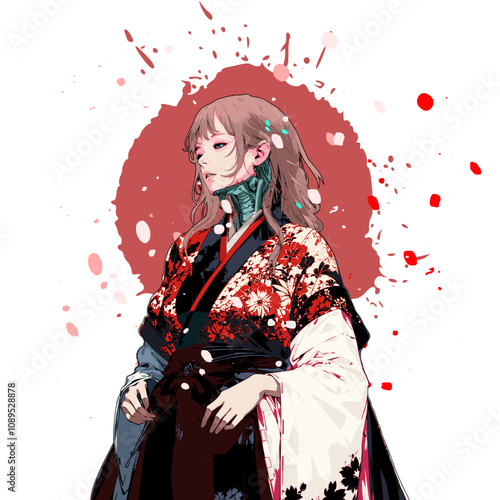 cyber geisha - futuristic samurai woman in traditional kimono