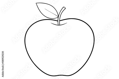 Apple line art vector, apple outline drawing 