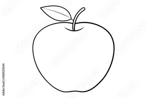 Apple line art vector, apple outline drawing 