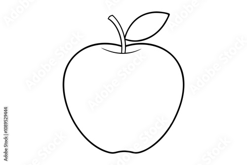 Apple line art vector, apple outline drawing 