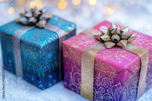 Colorful gifts wrapped and placed on a table, ready for gift giving photo